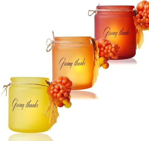 Thanksgiving Table Decor Votive Candle Holders 3 PCS with LED Candles Thanksgiving Table Clearance Amber Tea Lights Holders Thanksgiving Candles Holders Thanksgiving Table Decorations in Saudi Arabia
