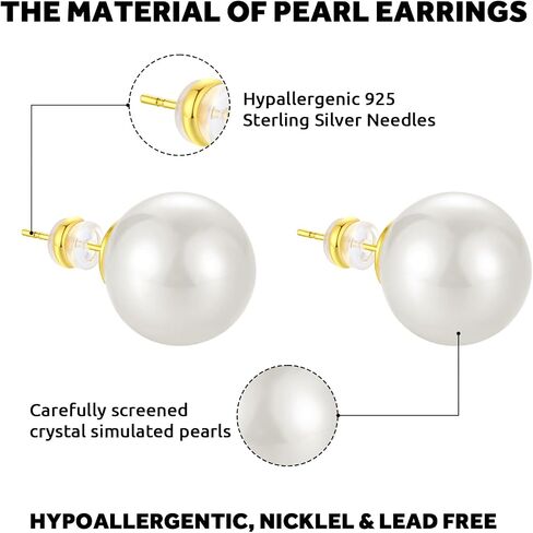 Dainty Sterling Silver Pearl Earrings for Women Trendy, Women's 14k Gold Stud Earrings Wedding Earring for Womens Pearl Jewelry Gifts for Teen Girls on Birthday Party in Saudi Arabia