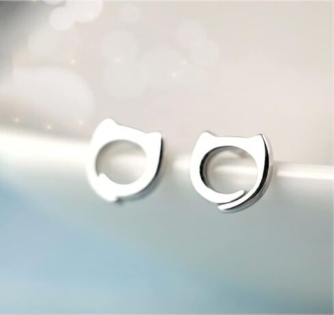 Cute Cat Kitten Mini Stud Earrings for Women Teen Girls 925 Sterling Silver Cartilage Piercing Tiny Studs Earring Dainty Jewelry Birthday Gifts Hypoallergenic in Saudi Arabia
