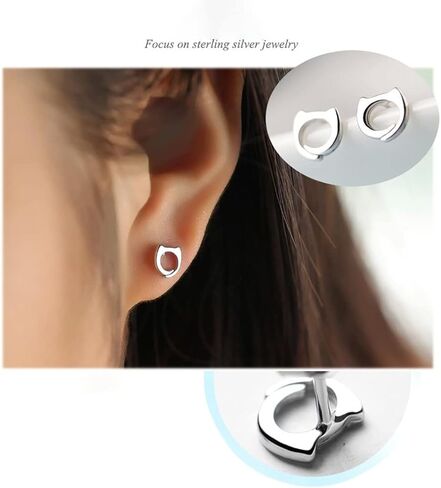 Cute Cat Kitten Mini Stud Earrings for Women Teen Girls 925 Sterling Silver Cartilage Piercing Tiny Studs Earring Dainty Jewelry Birthday Gifts Hypoallergenic in Saudi Arabia