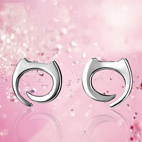 Cute Cat Kitten Mini Stud Earrings for Women Teen Girls 925 Sterling Silver Cartilage Piercing Tiny Studs Earring Dainty Jewelry Birthday Gifts Hypoallergenic in Saudi Arabia