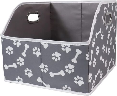 Large Dog Toy Storage Bin, Foldable Trapezoid Box with Handles | Canvas Fabric,Large Capacity, for Pet Supplies,Pet Toy Organizer Basket, Sturdy Metal Handles ,Easy Carry pet storage-Gray in Kuwait