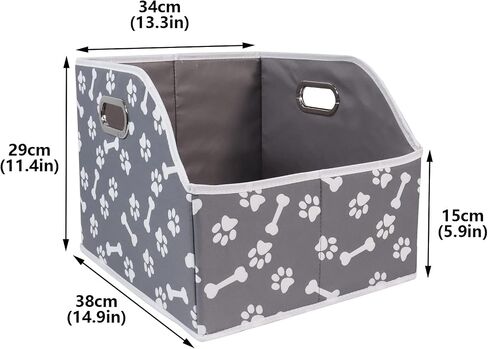 Large Dog Toy Storage Bin, Foldable Trapezoid Box with Handles | Canvas Fabric,Large Capacity, for Pet Supplies,Pet Toy Organizer Basket, Sturdy Metal Handles ,Easy Carry pet storage-Gray in Kuwait