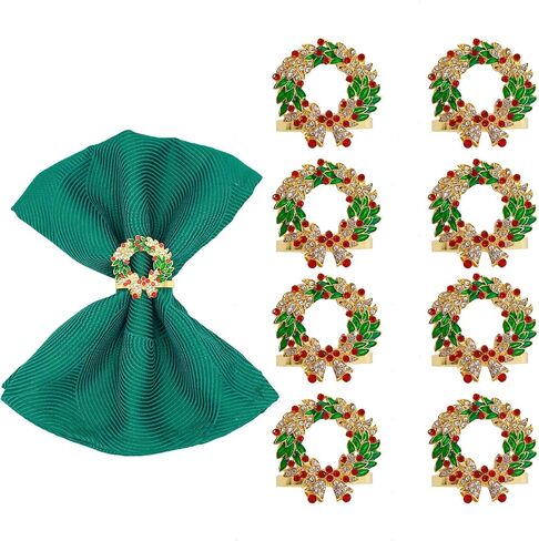 Set of 8 Christmas Gold Napkin Rings for Xmas,Thanksgiving,Wedding,Holiday Party Table Decoration(Christmas Wreath) in Saudi Arabia