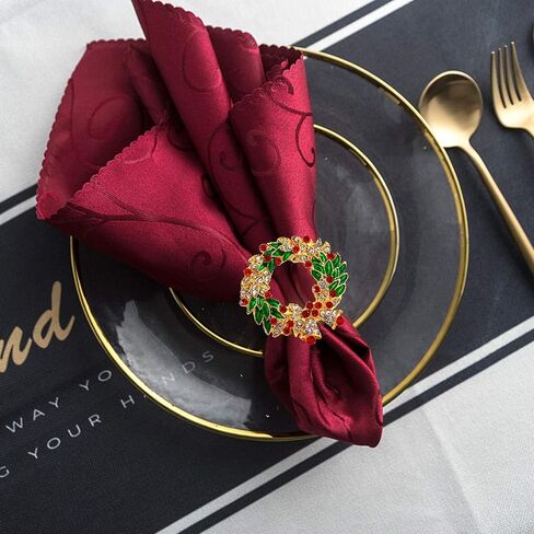 Set of 8 Christmas Gold Napkin Rings for Xmas,Thanksgiving,Wedding,Holiday Party Table Decoration(Christmas Wreath) in Saudi Arabia