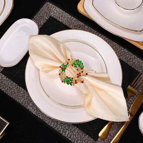 Set of 8 Christmas Gold Napkin Rings for Xmas,Thanksgiving,Wedding,Holiday Party Table Decoration(Christmas Wreath) in Saudi Arabia