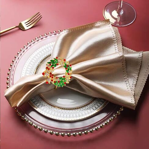 Set of 8 Christmas Gold Napkin Rings for Xmas,Thanksgiving,Wedding,Holiday Party Table Decoration(Christmas Wreath) in Saudi Arabia