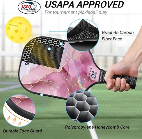 Pickleball Paddles | USAPA Approved | Graphite Carbon/Fiberglass Face with Polypropylene Honeycomb Core | Lightweight Pickleball Paddles Set of 2 Rackets, 4 Balls and 1 Carry Bag in Saudi Arabia