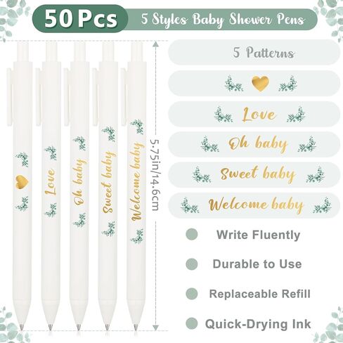 عبوة من 50 قلم حبر جاف لحفل استقبال المولود الجديد - هدايا لحفلات استقبال المولود الجديد لجوائز الضيوف - هدايا لحفلات استقبال المولود الجديد It's a Boy أقلام جل قابلة للسحب بالحبر الأسود (أبيض) in Kuwait