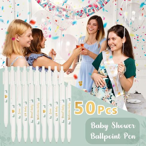 عبوة من 50 قلم حبر جاف لحفل استقبال المولود الجديد - هدايا لحفلات استقبال المولود الجديد لجوائز الضيوف - هدايا لحفلات استقبال المولود الجديد It's a Boy أقلام جل قابلة للسحب بالحبر الأسود (أبيض) in Kuwait