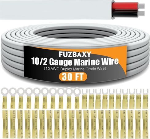 30FT 10 Gauge Marine Wire,10AWG Duplex Marine Grade 10/2 Wire Tinned Copper Wiring Cable with Fork Spade Butt Terminals,Heat Shrink Tubing for Automotive Outdoor Boat in Saudi Arabia
