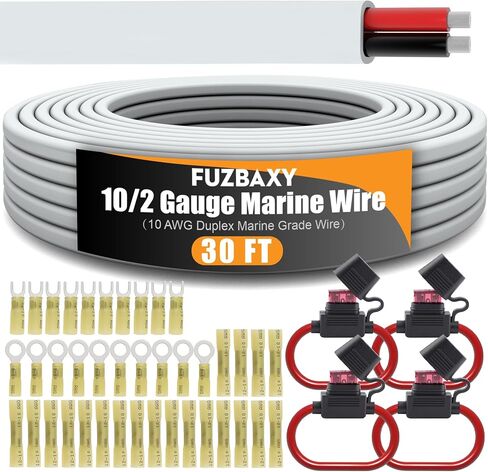 30FT 10 Gauge Marine Wire,10AWG Duplex Marine Grade 10/2 Wire Tinned Copper Wiring Cable with Fork Spade Butt Terminals,Heat Shrink Tubing for Automotive Outdoor Boat in Saudi Arabia