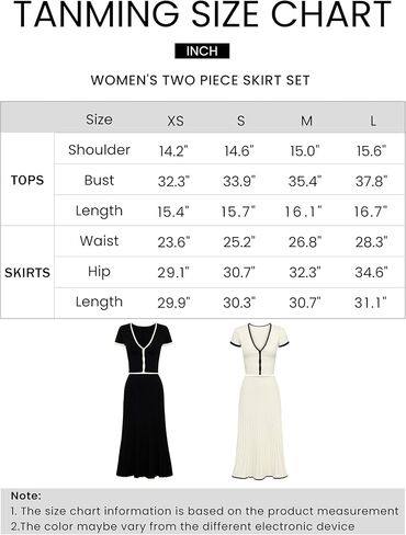 مجموعة تنورة نسائية من Tanming مكونة من قطعتين كاجوال بأكمام قصيرة وتنورة متوسطة الطول بطيات (أسود-M)، مقاس متوسط in Kuwait