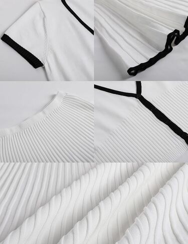 مجموعة تنورة نسائية من Tanming مكونة من قطعتين كاجوال بأكمام قصيرة وتنورة متوسطة الطول بطيات (أسود-M)، مقاس متوسط in Kuwait