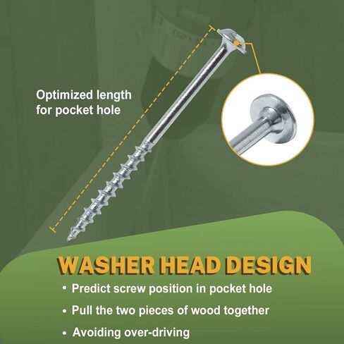 LIONMAX Pocket Wood Screws #8 x 2-1/2", Interior Wood Screws 285PCS, Zinc Plated Screws with Coarse Thread, Washer Head Square Drive, for Pocket Hole Jig, 150MM Drive Bit Included in Saudi Arabia