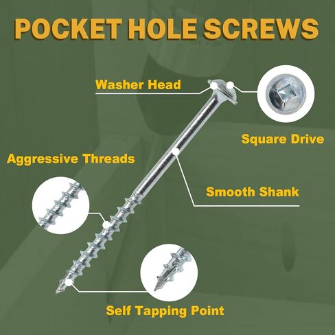 LIONMAX Pocket Wood Screws #8 x 2-1/2", Interior Wood Screws 285PCS, Zinc Plated Screws with Coarse Thread, Washer Head Square Drive, for Pocket Hole Jig, 150MM Drive Bit Included in Saudi Arabia