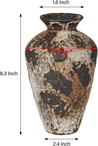 Ceramic Rustic Vase, Farmhouse Vase, Pottery Vase, Vintage Flower vase, Terra Cotta Vase for Home Decor, Living Room, Dining Room, Bedroom, Kitchen, Bathroom, Hallway (Short) in Saudi Arabia