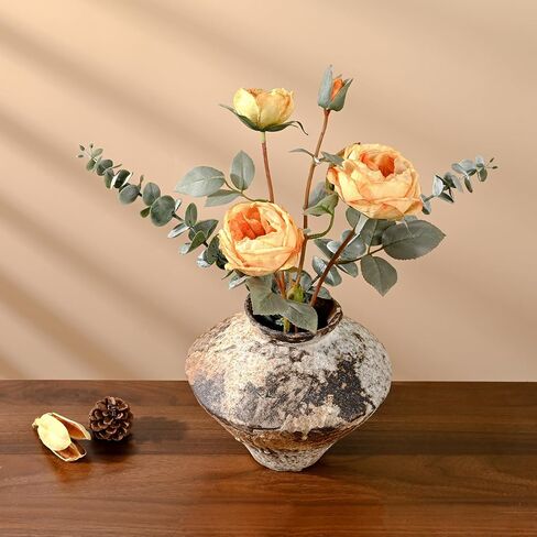 Ceramic Rustic Vase, Farmhouse Vase, Pottery Vase, Vintage Flower vase, Terra Cotta Vase for Home Decor, Living Room, Dining Room, Bedroom, Kitchen, Bathroom, Hallway (Short) in Saudi Arabia