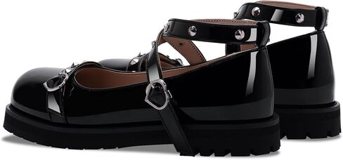 Women's Platform Mary Janes Flats Kawaii Ankle Strap Heart Buckle Patent Leather Closed Toe Goth Stud Strappy Party Shoes in Saudi Arabia
