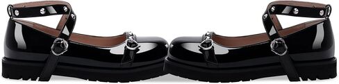 Women's Platform Mary Janes Flats Kawaii Ankle Strap Heart Buckle Patent Leather Closed Toe Goth Stud Strappy Party Shoes in Saudi Arabia