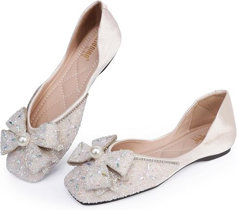 Women's Pointed Rhinestone Flat Shoes Glitter Flowers Wedding Comfortable Dress Shoes in Saudi Arabia