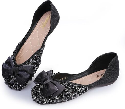 Women's Pointed Rhinestone Flat Shoes Glitter Flowers Wedding Comfortable Dress Shoes in Saudi Arabia
