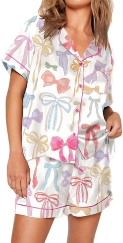 Women Cute Fruit Printing Pajamas Set Lounge Set 2 Piece Casual outfits Set Button Down Oversized Shirt Shorts Set in Saudi Arabia
