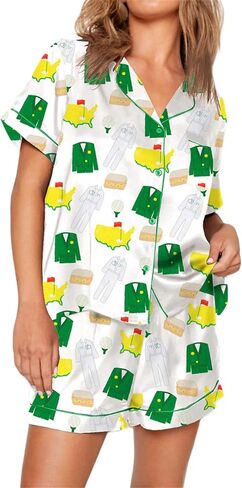 Women Cute Fruit Printing Pajamas Set Lounge Set 2 Piece Casual outfits Set Button Down Oversized Shirt Shorts Set in Saudi Arabia