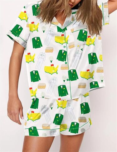 Women Cute Fruit Printing Pajamas Set Lounge Set 2 Piece Casual outfits Set Button Down Oversized Shirt Shorts Set in Saudi Arabia