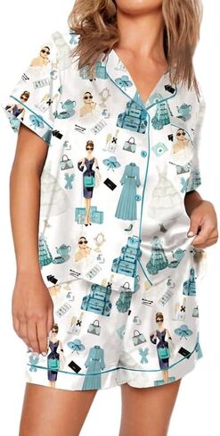 Women Cute Fruit Printing Pajamas Set Lounge Set 2 Piece Casual outfits Set Button Down Oversized Shirt Shorts Set in Saudi Arabia