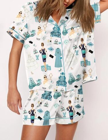 Women Cute Fruit Printing Pajamas Set Lounge Set 2 Piece Casual outfits Set Button Down Oversized Shirt Shorts Set in Saudi Arabia