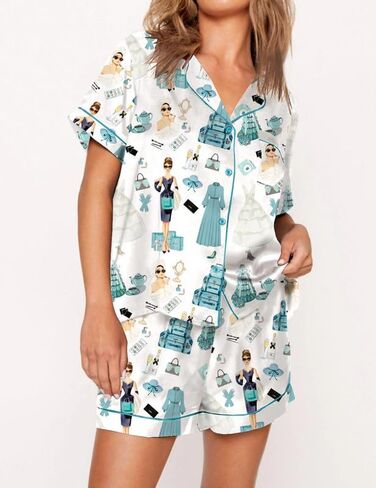 Women Cute Fruit Printing Pajamas Set Lounge Set 2 Piece Casual outfits Set Button Down Oversized Shirt Shorts Set in Saudi Arabia