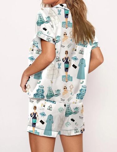 Women Cute Fruit Printing Pajamas Set Lounge Set 2 Piece Casual outfits Set Button Down Oversized Shirt Shorts Set in Saudi Arabia