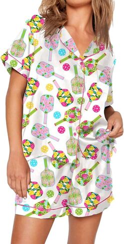 Women Cute Fruit Printing Pajamas Set Lounge Set 2 Piece Casual outfits Set Button Down Oversized Shirt Shorts Set in Saudi Arabia