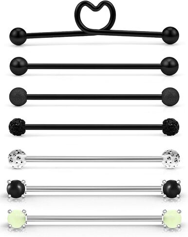 Dyknasz Glow in The Drak Industrial Barbell Surgical Steel Industrial Piercing Jewelry for Women Men 7pcs 14G 38mm(1 1/2") in Saudi Arabia