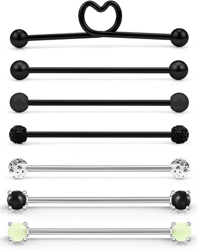 Dyknasz Glow in The Drak Industrial Barbell الجراحية الصلب ثقب المجوهرات الصناعية للنساء الرجال 7 قطع 14 جرام 38 ملم (1 1/2 بوصة) in Kuwait