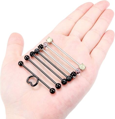 Dyknasz Glow in The Drak Industrial Barbell Surgical Steel Industrial Piercing Jewelry for Women Men 7pcs 14G 38mm(1 1/2") in Saudi Arabia
