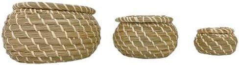 Ikea IKE-803.281.45 FRYKEN Baskets with Lid Made of Seagrass Beach Oats, Set of 3 in Saudi Arabia