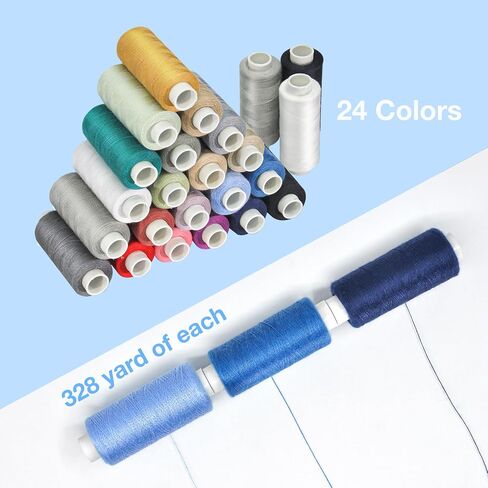 Sewing Thread-24 Spools of Polyester Thread for Hand & Machine Sewing, Emergency and Travel, DIY and Home, Sewing Thread Kit for Beginners, 24 Colors 328 Yards per Polyester Thread Spools in Saudi Arabia
