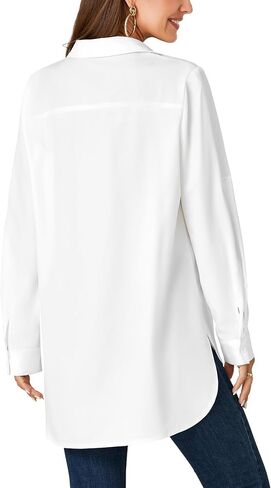 LYANER Women's Button Down Shirts Casual Long Sleeve Dress Shirt Roll Up Collared Work Blouse Top with Pocket in Saudi Arabia