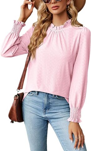 IFFEI Women's Long Sleeve Dressy Tops Casual Frill Mock Neck Solid Blouses Loose Fit Shirt Top in Saudi Arabia