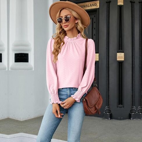 IFFEI Women's Long Sleeve Dressy Tops Casual Frill Mock Neck Solid Blouses Loose Fit Shirt Top in Saudi Arabia