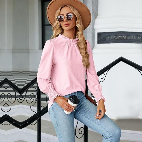 IFFEI Women's Long Sleeve Dressy Tops Casual Frill Mock Neck Solid Blouses Loose Fit Shirt Top in Saudi Arabia