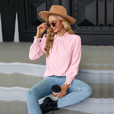 IFFEI Women's Long Sleeve Dressy Tops Casual Frill Mock Neck Solid Blouses Loose Fit Shirt Top in Saudi Arabia