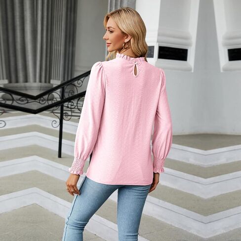 IFFEI Women's Long Sleeve Dressy Tops Casual Frill Mock Neck Solid Blouses Loose Fit Shirt Top in Saudi Arabia