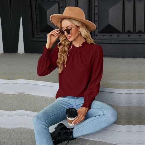 IFFEI المرأة طويلة الأكمام أنيقة قمم عارضة هدب وهمية الرقبة الصلبة البلوزات فضفاضة تناسب قميص أعلى in Kuwait