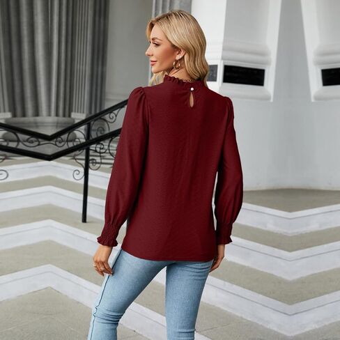 IFFEI المرأة طويلة الأكمام أنيقة قمم عارضة هدب وهمية الرقبة الصلبة البلوزات فضفاضة تناسب قميص أعلى in Kuwait