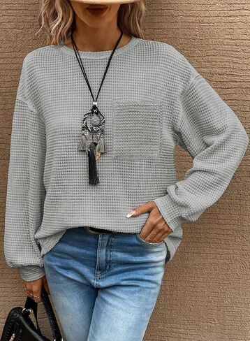 Dokotoo ملابس علوية نسائية 2024 قطع علوية بأكمام طويلة وفتحة رقبة مستديرة للنساء بلوزات عمل غير رسمية قمصان أساسية تي شيرت أساسي in Kuwait