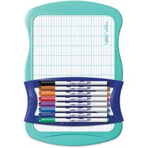 BIC Intensity Dry Erase Kit With 9 Dry Erase Markers and 1 Dual-Sided Dry Erase Board, Bullet Tip (2.8mm), Assorted