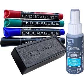 مجموعة ملحقات أقلام المسح الجافة الرباعية، تتضمن 4 أقلام تحديد للمسح الجاف EnduraGlide ذات نقاط إزميل، وممحاة سبورة بيضاء وزجاجة رذاذ تنظيف السبورة البيضاء، للمعلمين والمنزل والمدرسة والمكتب (5001M-4SK)